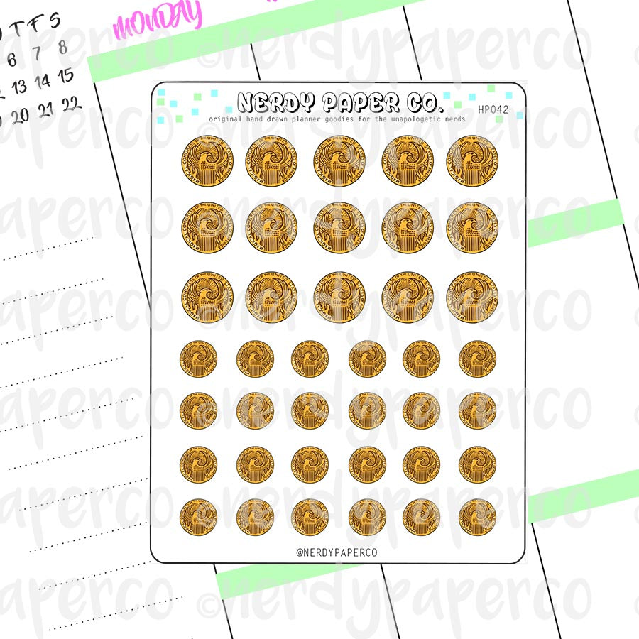 AMERICAN WIZARD COINS - Hand Drawn Stickers Deco | HP042