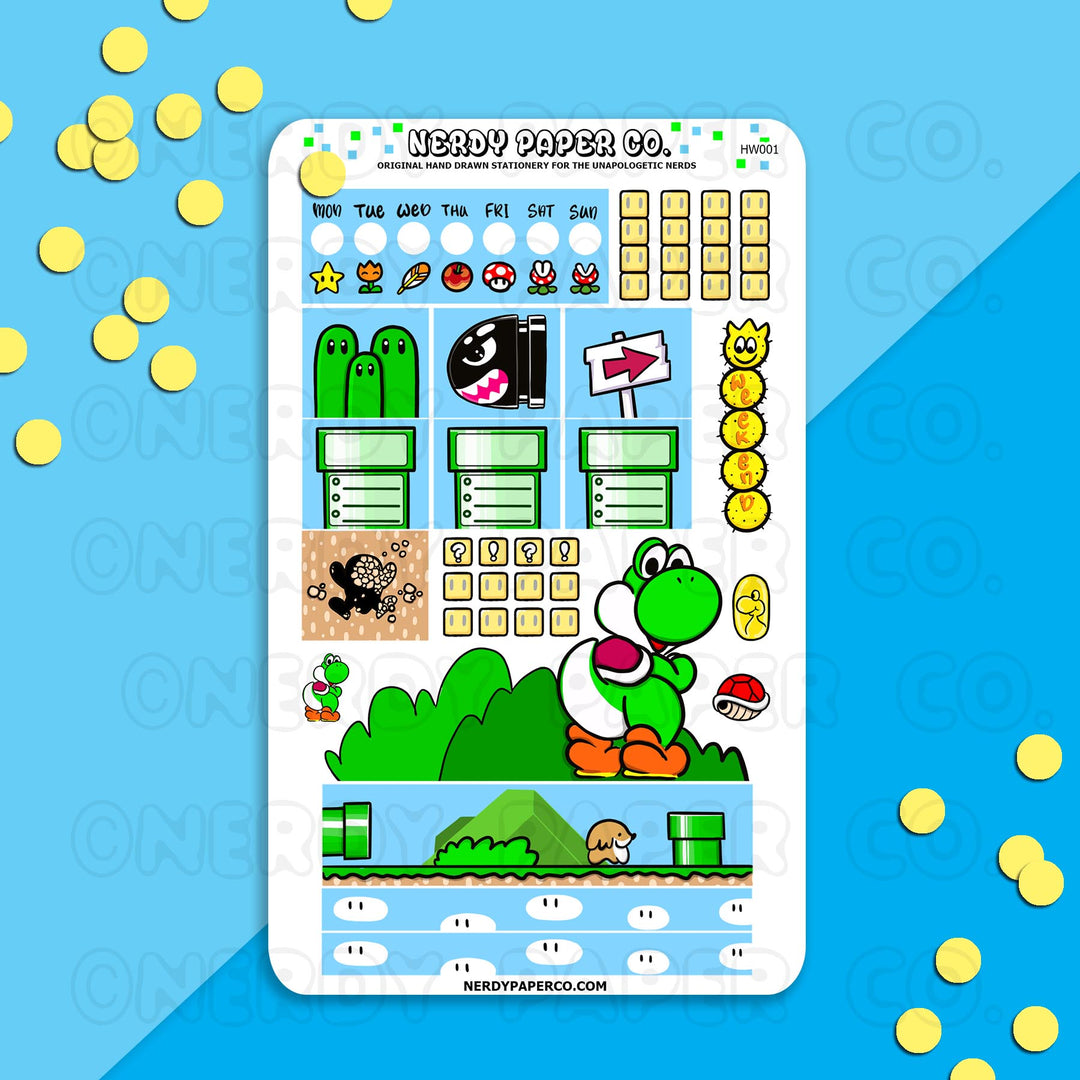 S MARIO WORLD HOBO WEEKLY KIT - Hand Drawn Planner Stickers - HW001