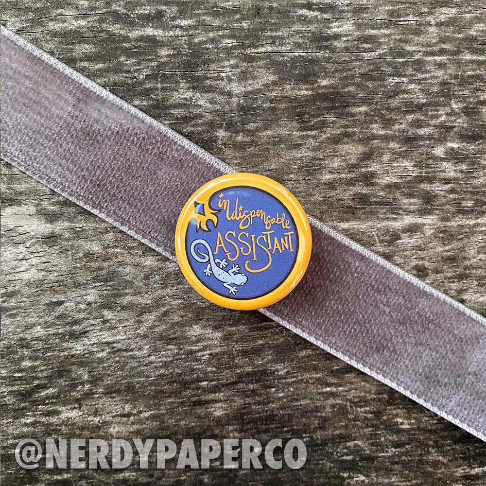 Indispensable Assistant Pin Badge | Hand Drawn Wizard Art | Handmade Pin Badge