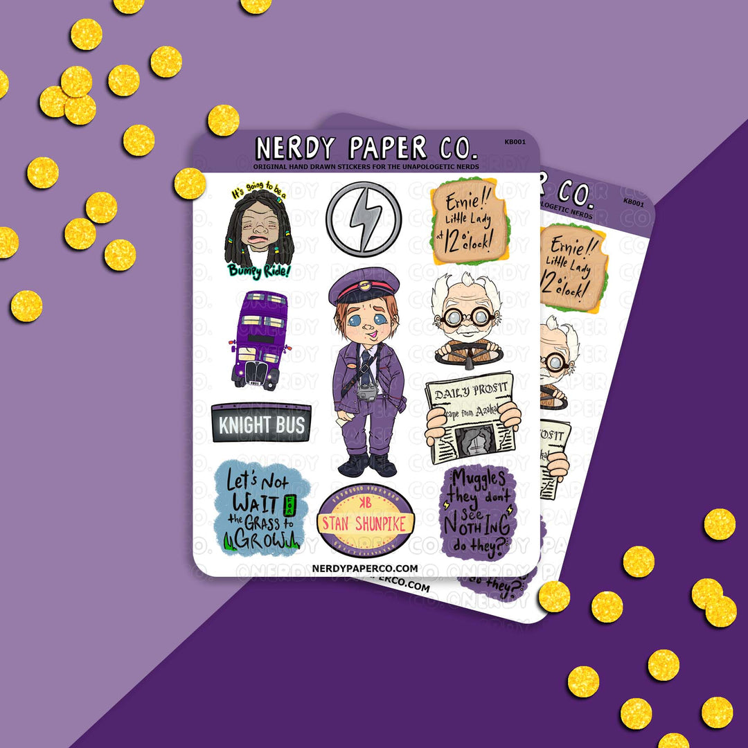 Magical Bus Conductor - Hand Drawn Character Vinyl Sticker Sheet - Deco | KB001