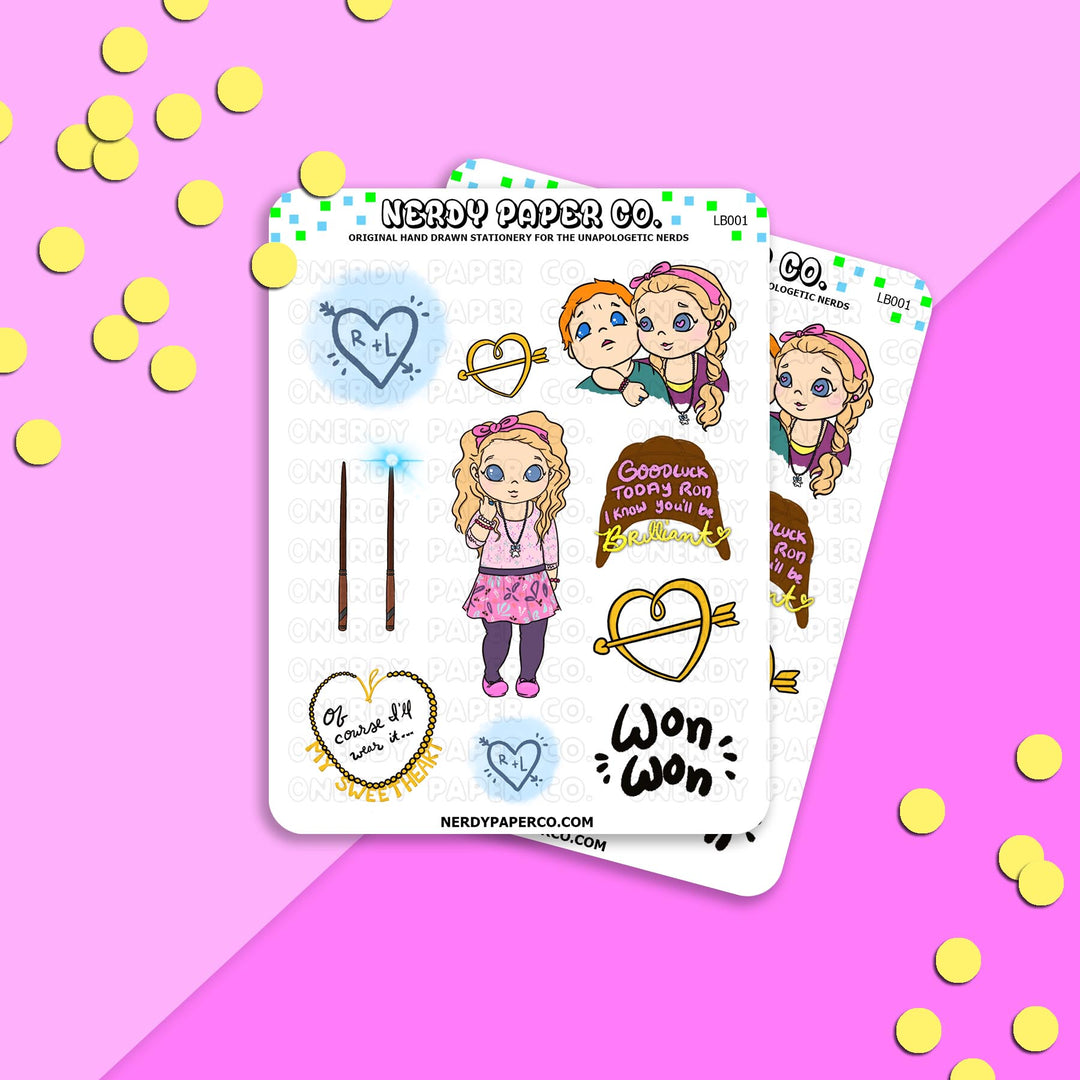 ROMANTIC WITCH - Hand Drawn Wizard Character Vinyl Sticker Sheet - LB001