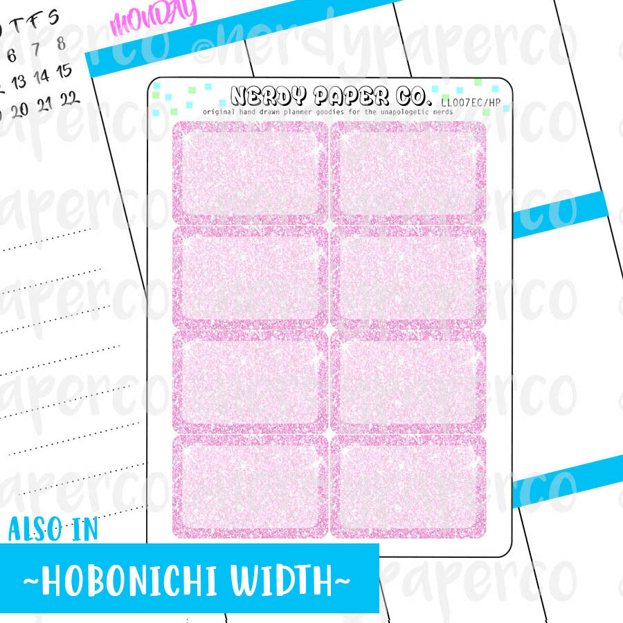 PINK GLITTER HALF BOXES - Hand Drawn Planner Stickers - LL007