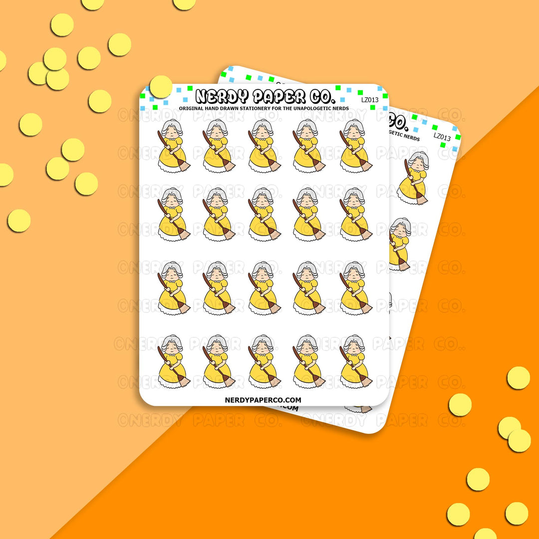 SWEEPING GRANDMA- Hand Drawn Planner Stickers - Deco - LZ013