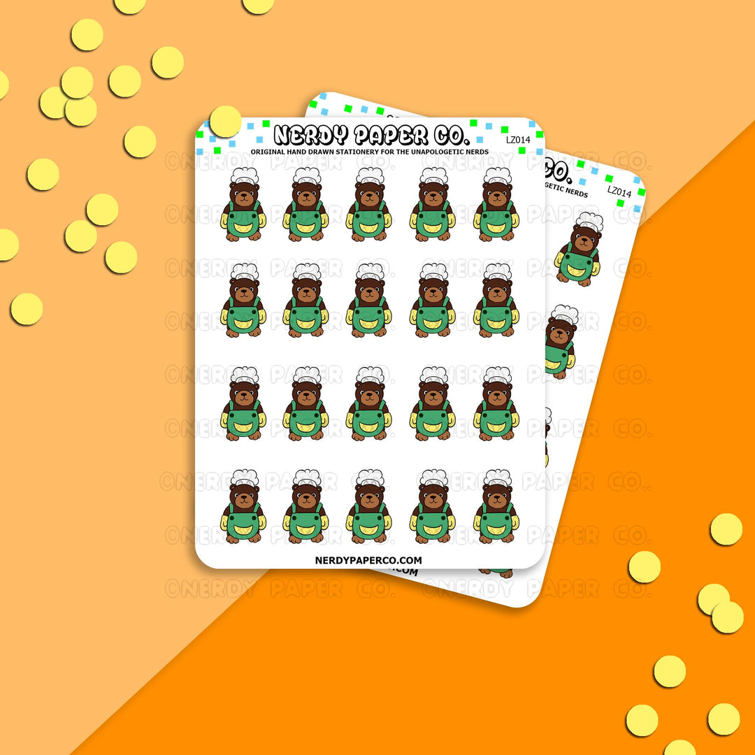 CHEF BEAR - Hand Drawn Planner Stickers - Deco - LZ014
