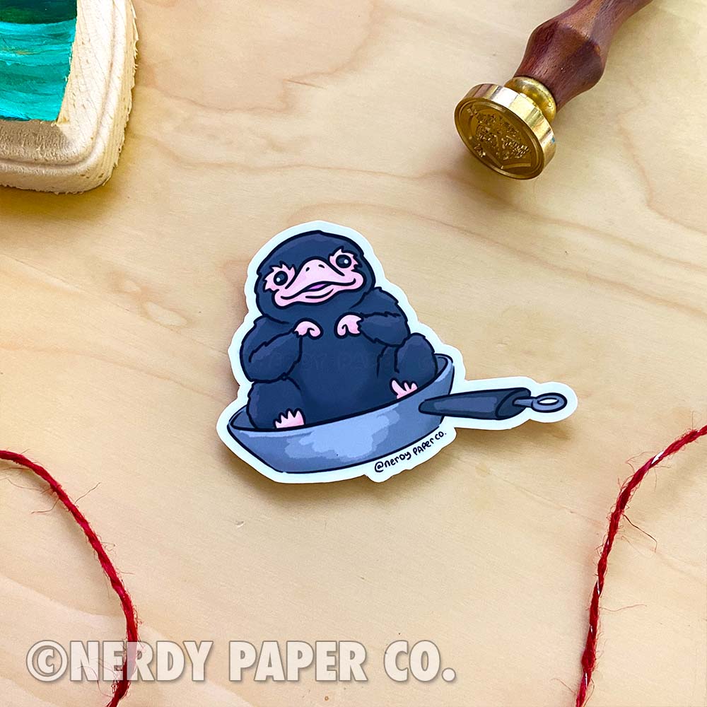 Teddy in a Pan - Hand Drawn Waterproof Vinyl Sticker