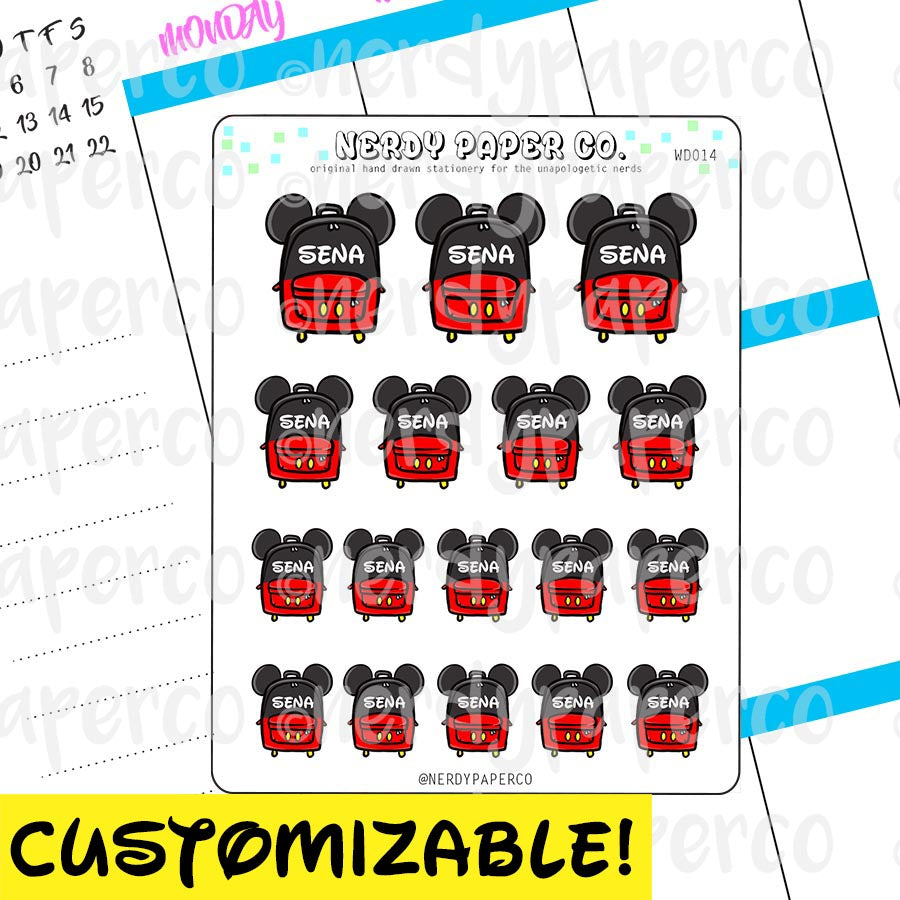 CUSTOM MOUSE BACKPACKS - Hand Drawn Planner Stickers - Deco - WD014