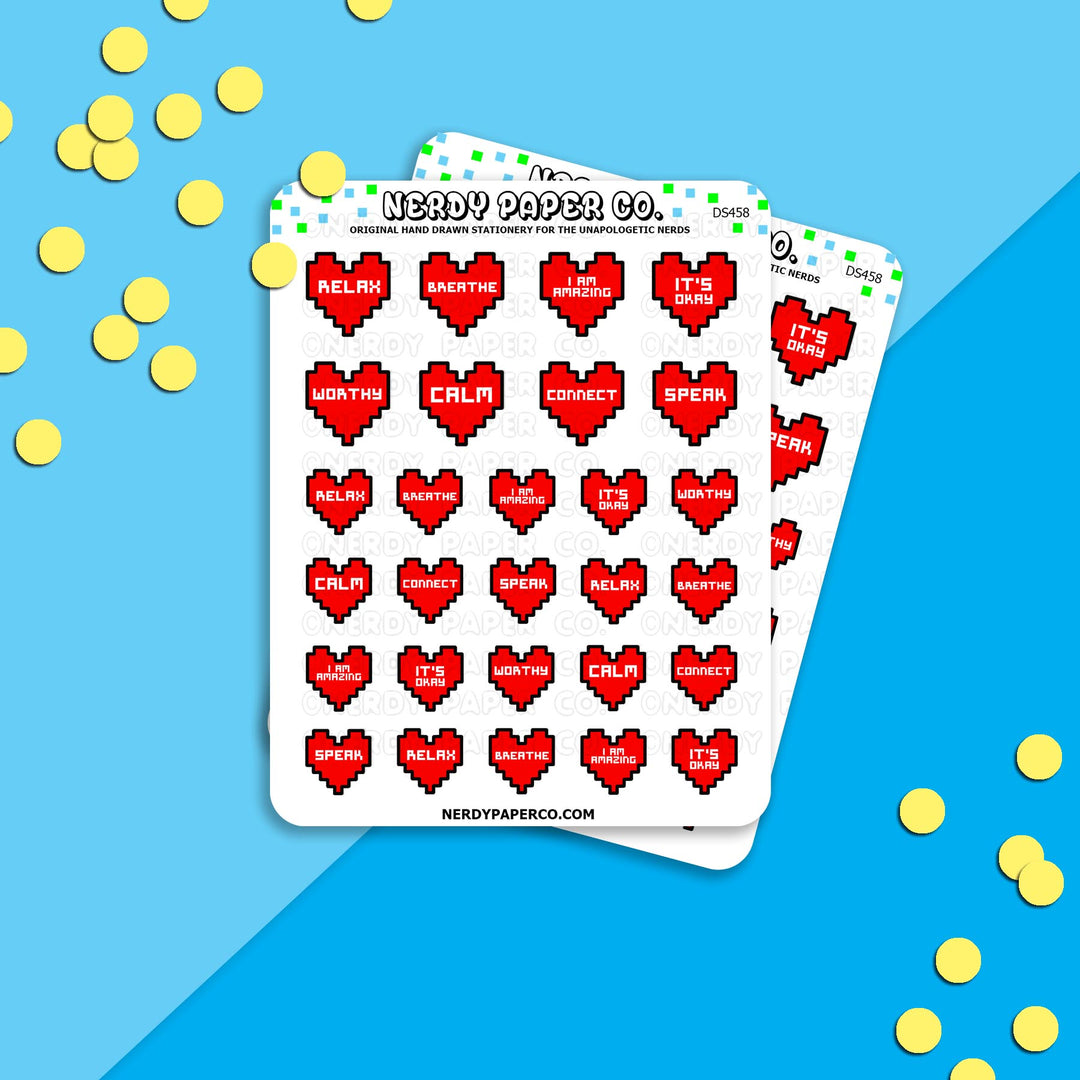SELF CARE HEARTS - Hand Drawn Planner Stickers - DS458