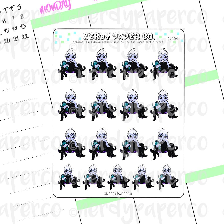 URSULA | VILLAINS - Hand Drawn Planner Stickers - Chibi - Deco | DV004