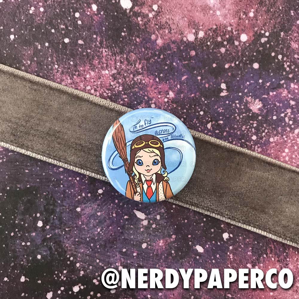 FLYING WITCH | Hand Drawn Wizard Art | Handmade Pin Badge