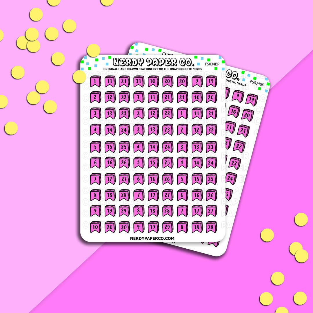DATE COVER FLAGS - BRIGHT PINK - Hand Drawn Planner Stickers - FS034BP