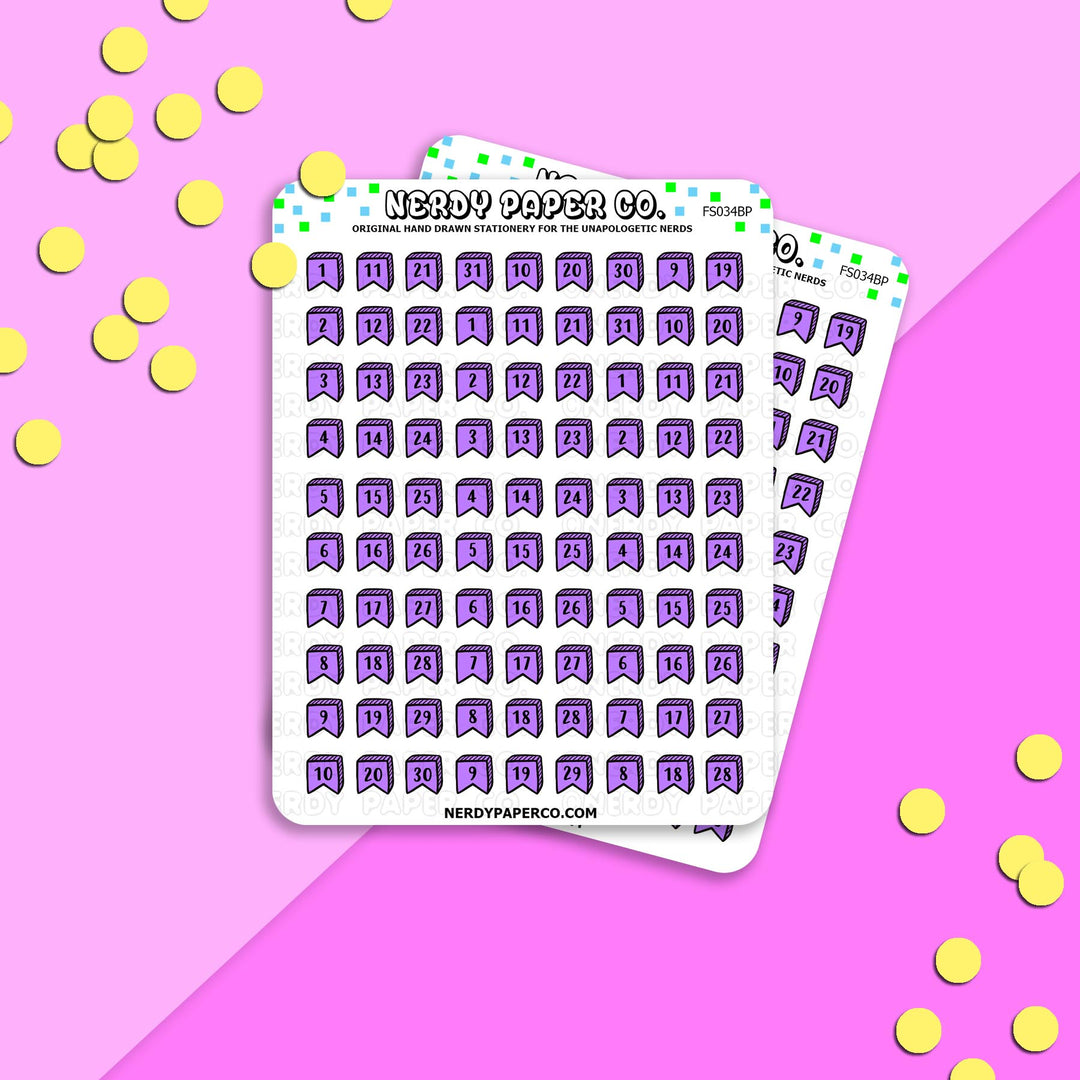 DATE COVER FLAGS - BRIGHT PURPLE - Hand Drawn Planner Stickers - FS034BPU