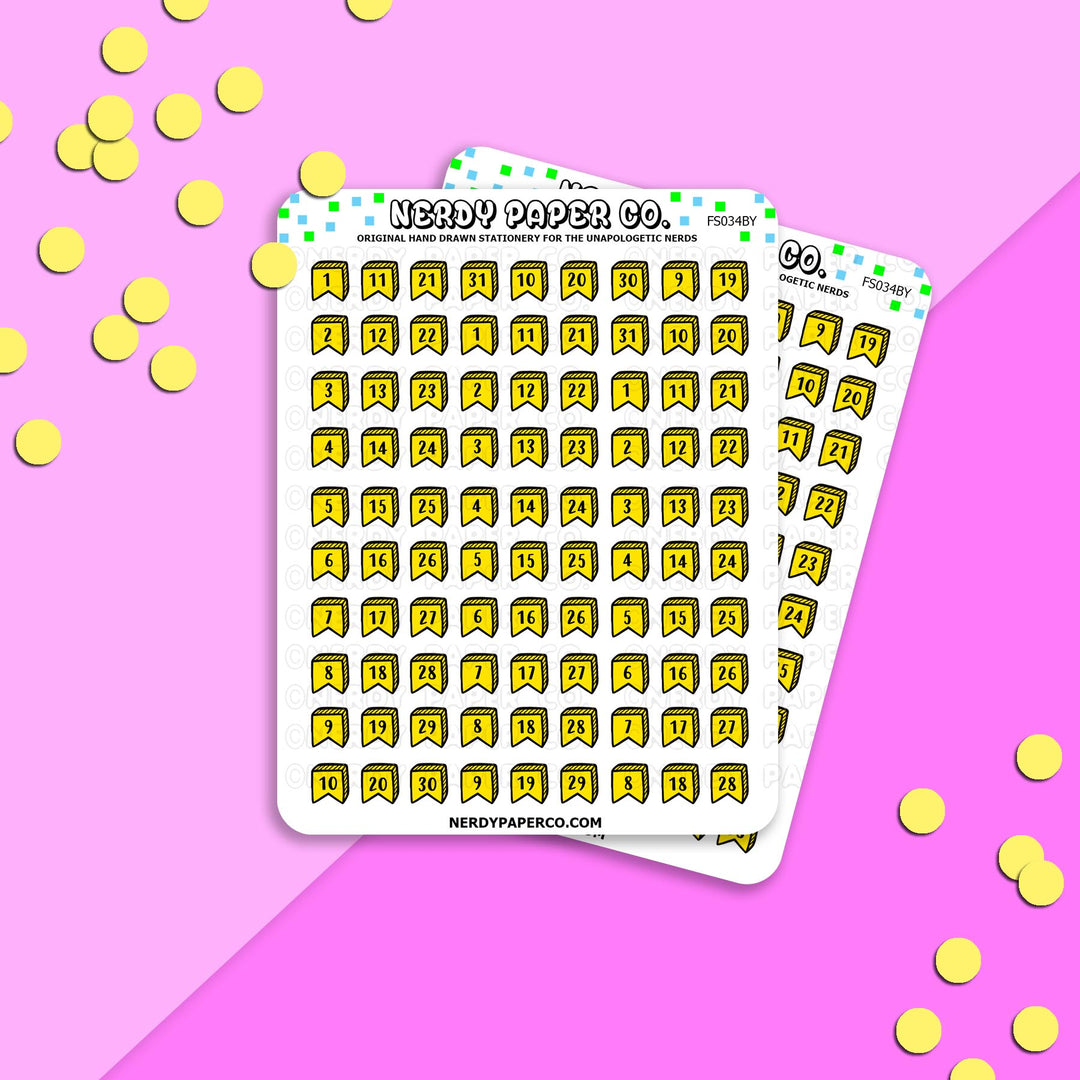 DATE COVER FLAGS - BRIGHT YELLOW - Hand Drawn Planner Stickers - FS034BY