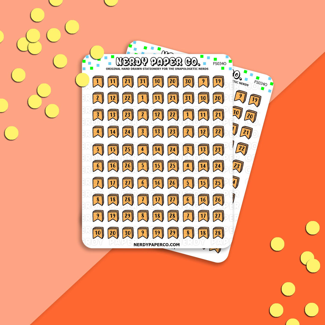 DATE COVER FLAGS - ORANGE - Hand Drawn Planner Stickers - FS034O