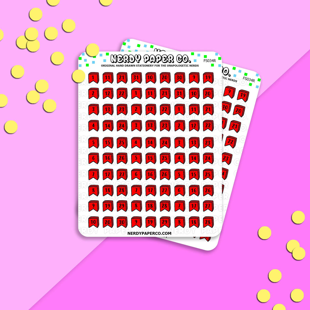 DATE COVER FLAGS - RED - Hand Drawn Planner Stickers - FS034R