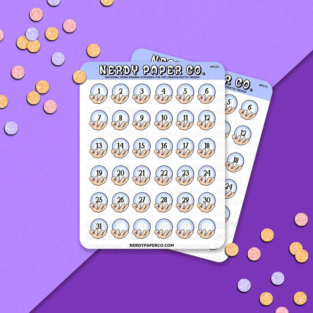 Crystal ball Date Covers - Hand Drawn Planner Sticker Sheet - Deco | HP171