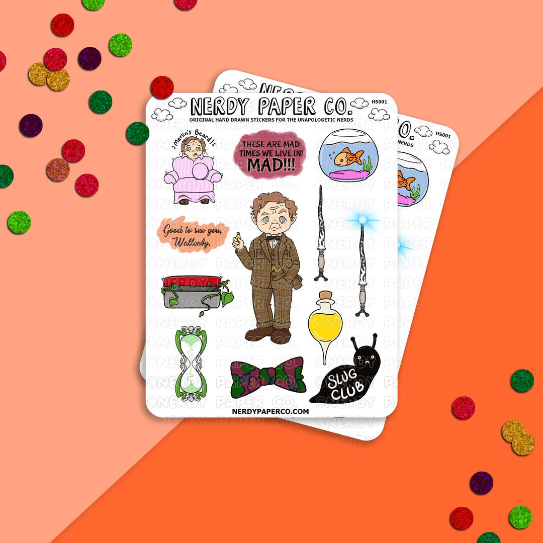 The Ambitious Professor - Hand Drawn Character Vinyl Sticker Sheet - Deco | HS001