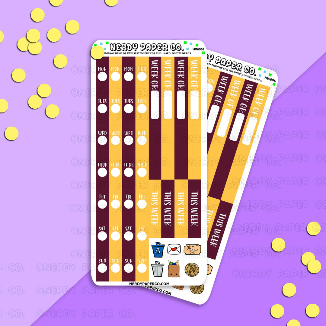 HOBO WEEKS RE DATE KIT - BURGUNDY HOUSE - Hand Drawn Stickers - HW006