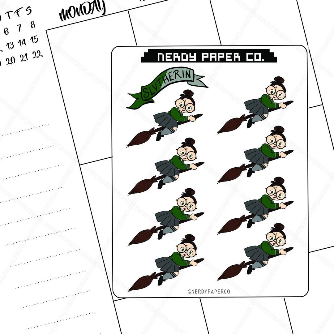 FLYING WITCH On BROOM - Wizard- Hand Drawn Planner Stickers - Deco