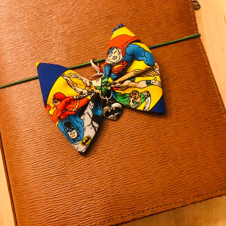 SUPERHERO PLANNER BOW - Handsewn Planner Bow Charm - Clip - Keychain