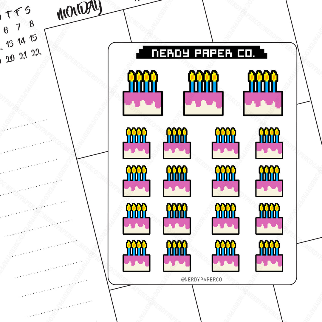 HAPPY BIRTHDAY CAKE - Hand Drawn Pixel Cake Planner Sticker - DS024