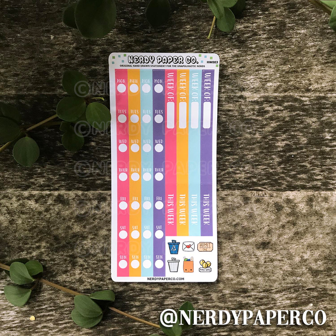HOBO WEEKS RE DATE KIT - BRIGHT - Hand Drawn Planner Stickers - HW003