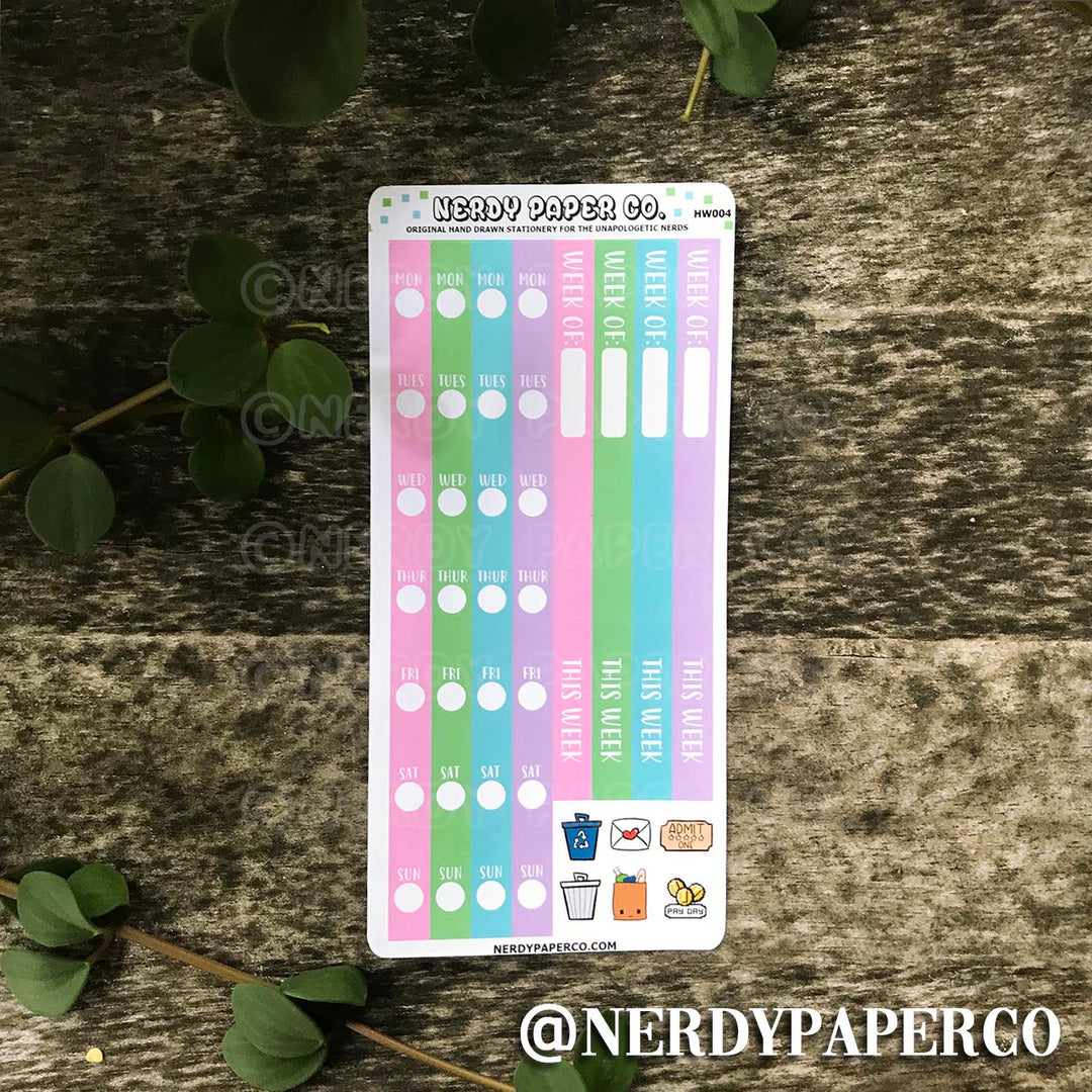 HOBO WEEKS RE DATE KIT - PASTEL - Hand Drawn Planner Stickers - HW004