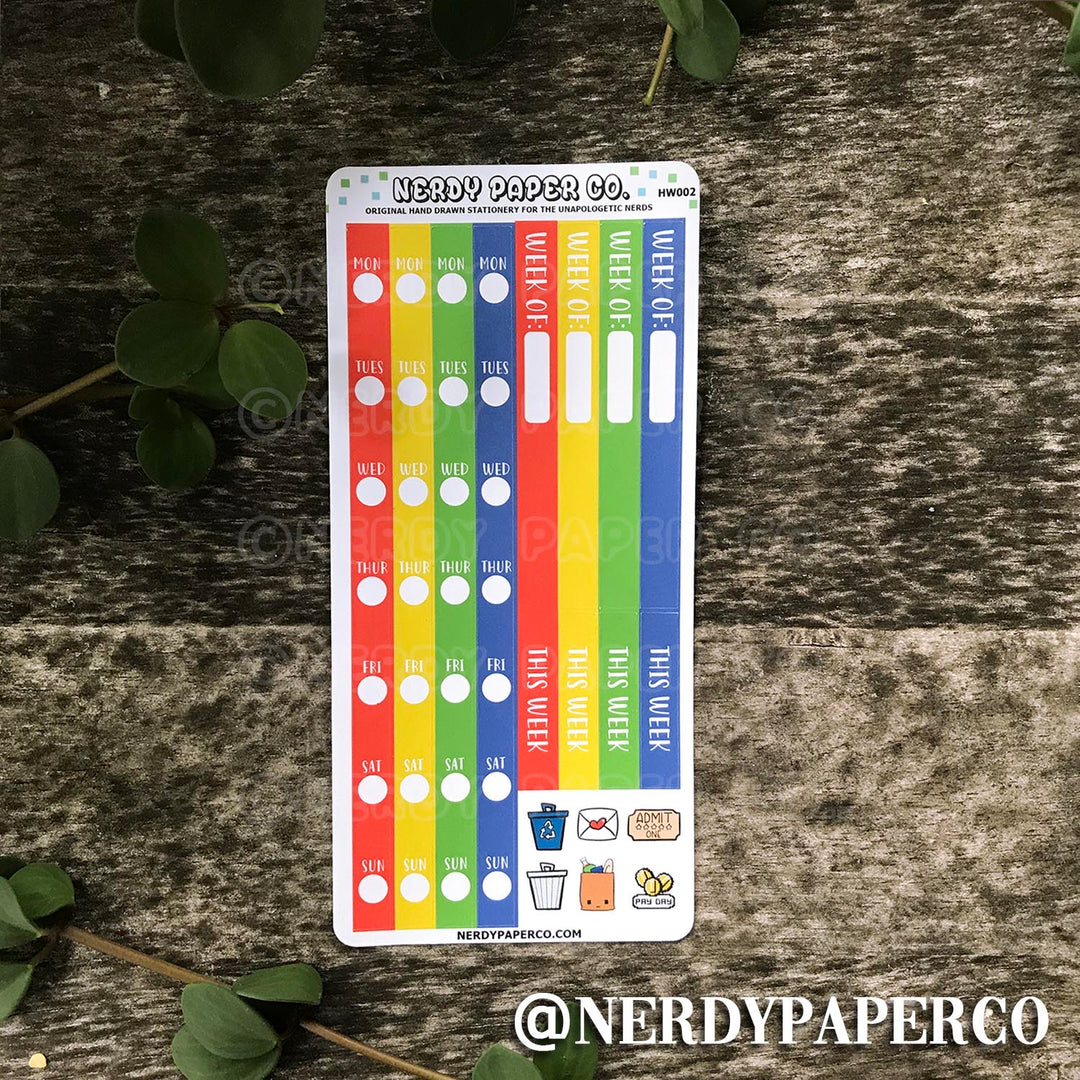 HOBO WEEKS RE DATE KIT - ROYGB - Hand Drawn Planner Stickers - HW002