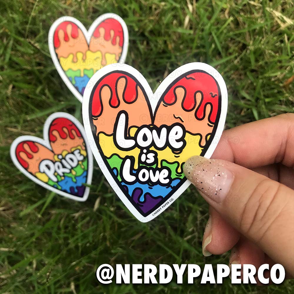 LOVE IS LOVE PRIDE HEART - Hand Drawn Waterproof Vinyl Sticker