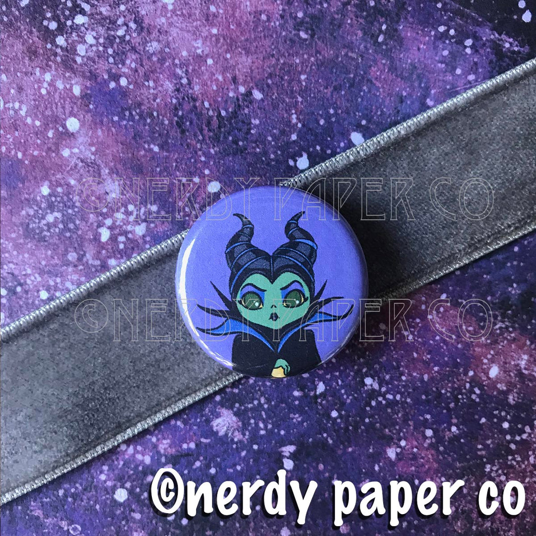 MALEFICENT | VILLAINS - PIN BADGE Hand Drawn Art | Handmade Pin Badge