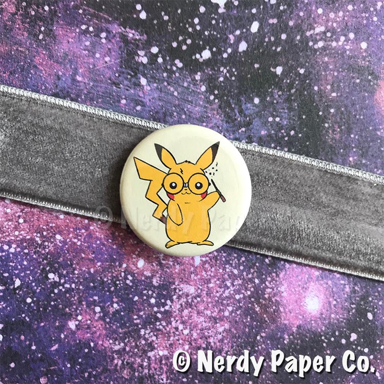 PIKAPOTTER PIN BADGE | Hand Drawn Wizard Art | Handmade Pin Badge