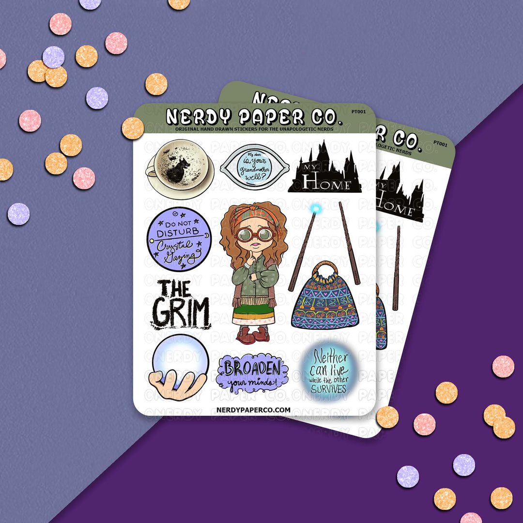 Quirky Divination Professor - Hand Drawn Character Vinyl Sticker Sheet - Deco | PT001