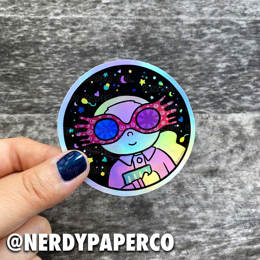 QUIRKY WITCH | Hand Drawn Wizard Holographic Vinyl Sticker