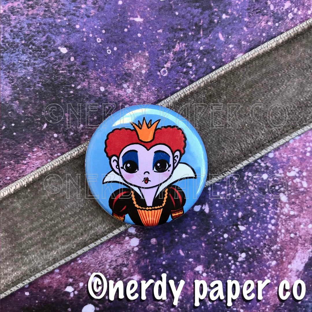 THE RED QUEEN | VILLAINS - PIN BADGE Hand Drawn Art | Handmade Pin Badge