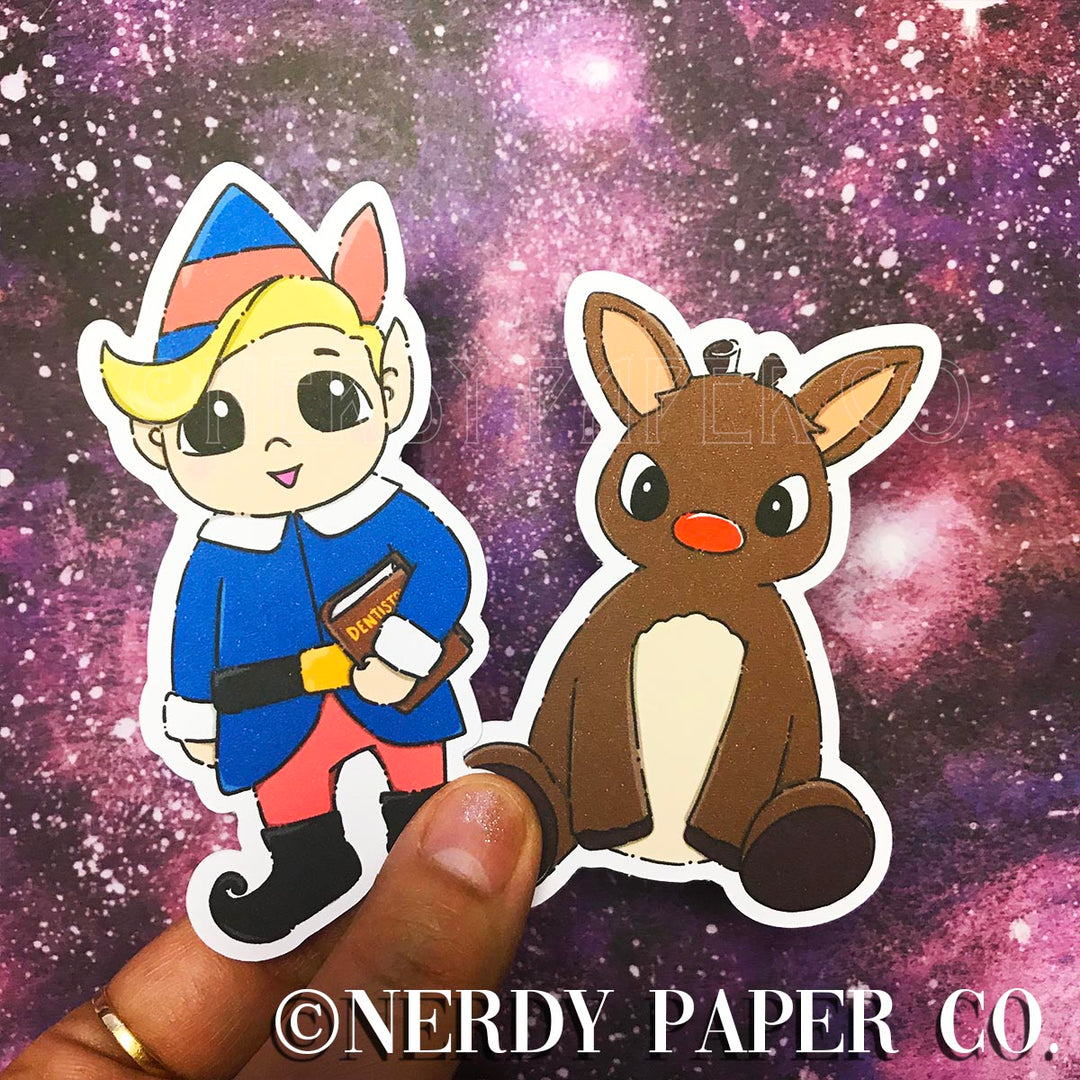 RUDOLPH + HERMEY - Hand Drawn Die Cut - Chibi