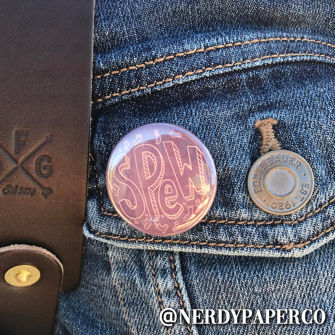 SPEW PIN BADGE |  Hand Drawn Wizard Art | Handmade Pin Badge