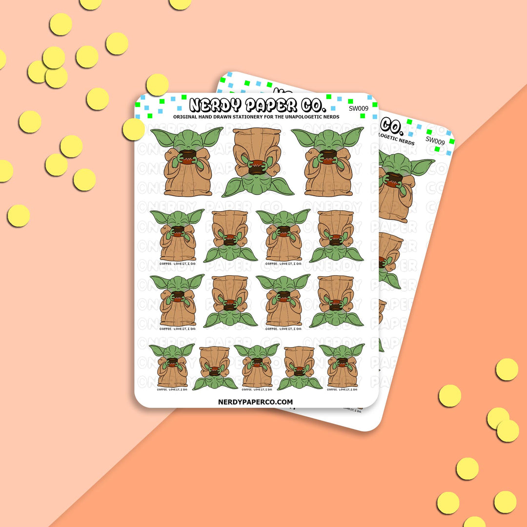 WISE ONE LOVES COFEE - Hand Drawn Space Planner Stickers - Deco -SW009