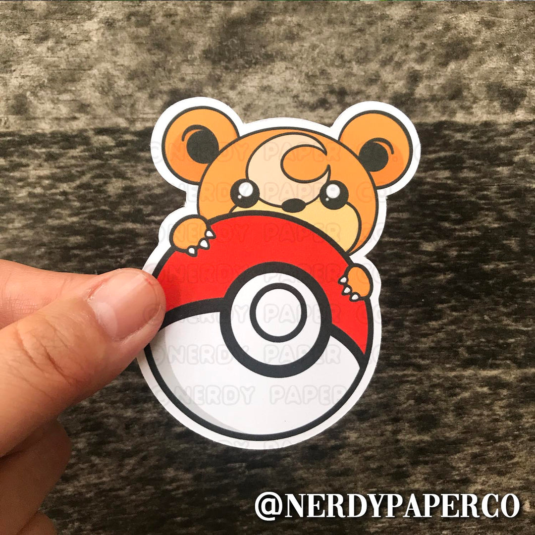 PEEKING TEDDI-URSA - Hand Drawn Waterproof Vinyl Sticker