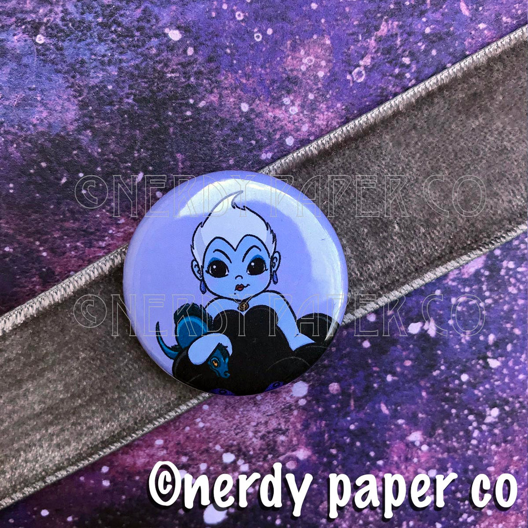 URSULA | VILLAINS - PIN BADGE Hand Drawn Art | Handmade Pin Badge