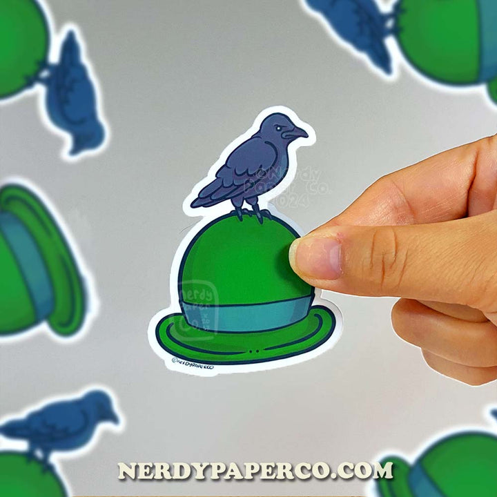 Crow on a Hat - Hand Drawn Waterproof Vinyl Sticker