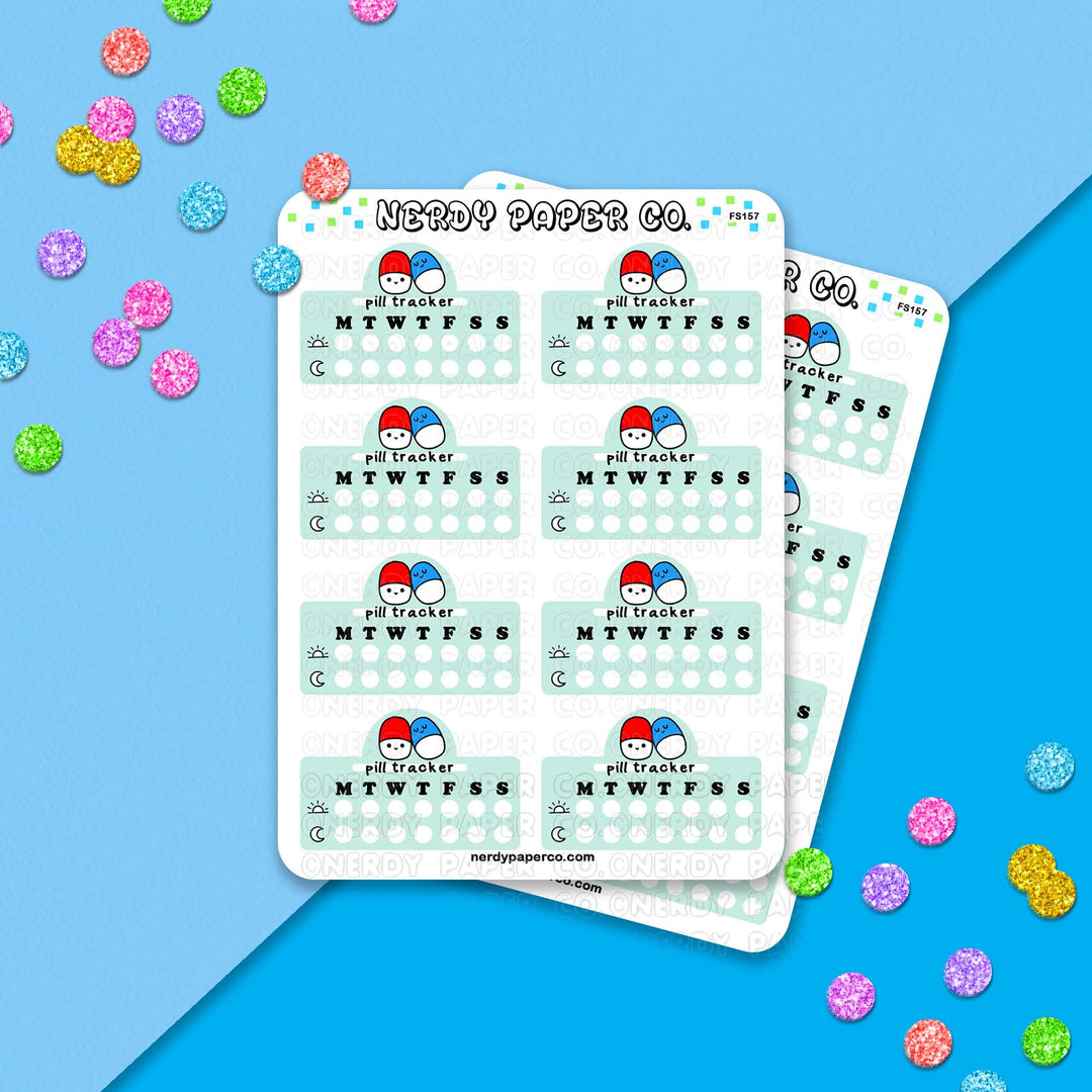 Pill Tracker - Hand Drawn Weekly Habit Tracker Sticker Sheet - FS157