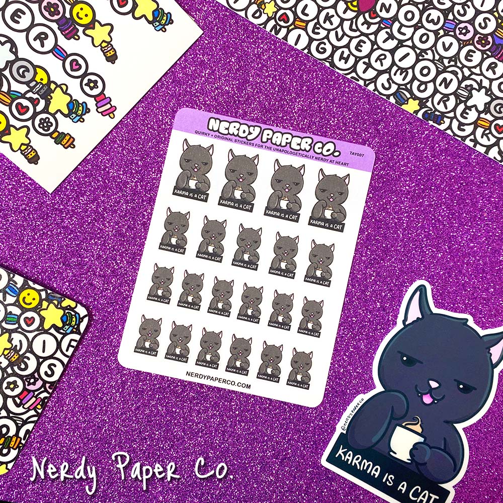 Karma is a (Black) Cat - Hand Drawn Sticker Sheet - Deco | TAY007