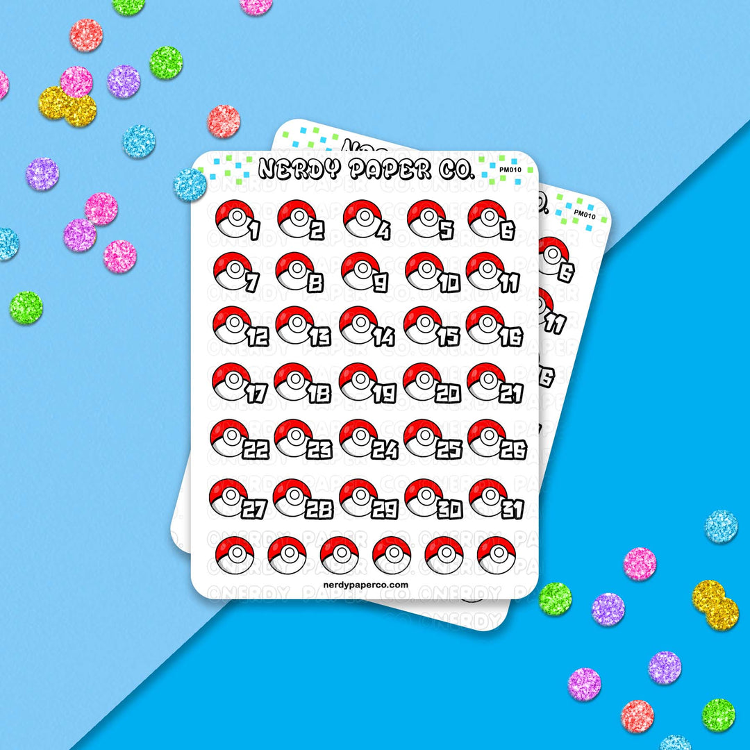 Poke-ball Date Covers - Hand Drawn Planner Stickers Deco | PM010