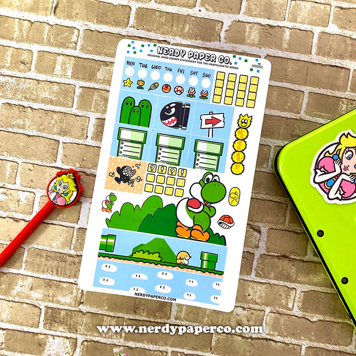 S MARIO WORLD HOBO WEEKLY KIT - Hand Drawn Planner Stickers - HW001