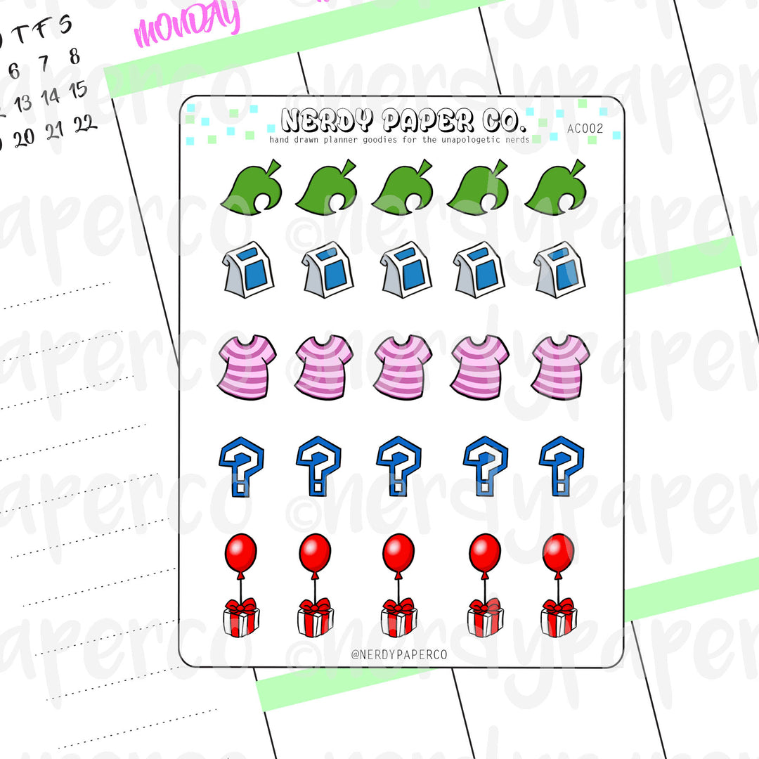 PT 1- ANIMAL CROSSING ICON SHEET - Hand Drawn Planner Stickers - Deco - AC002