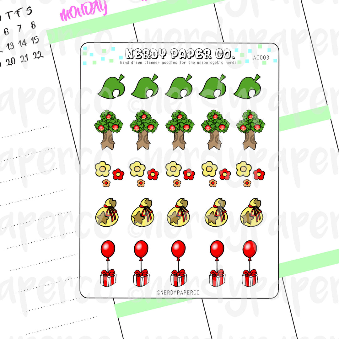 PT 2- ANIMAL CROSSING ICON SHEET - Hand Drawn Planner Stickers - Deco - AC003