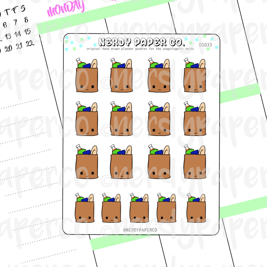 GROCERIES - CUTE GROCERY BAGS / HAND DRAWN PLANNER STICKERS - DS033