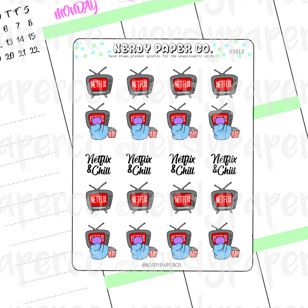 TV TIME - Hand Drawn Planner Stickers - DS012