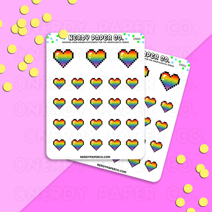 PRIDE PIXEL HEARTS - Hand Drawn Planner Stickers Deco | DS062