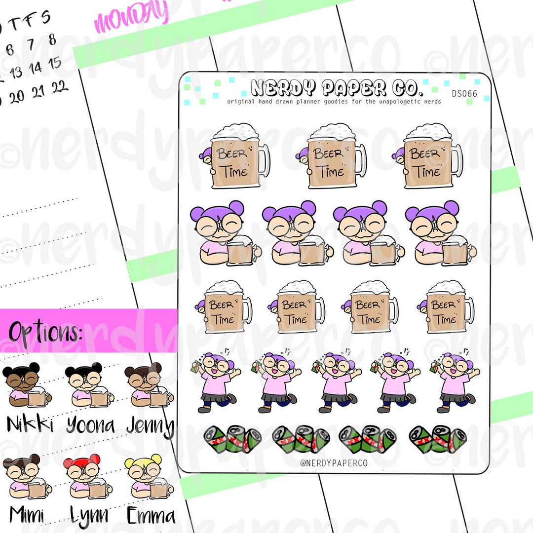 BEER TIME KAYLA / Hand Drawn Planner Stickers / Deco - DS066