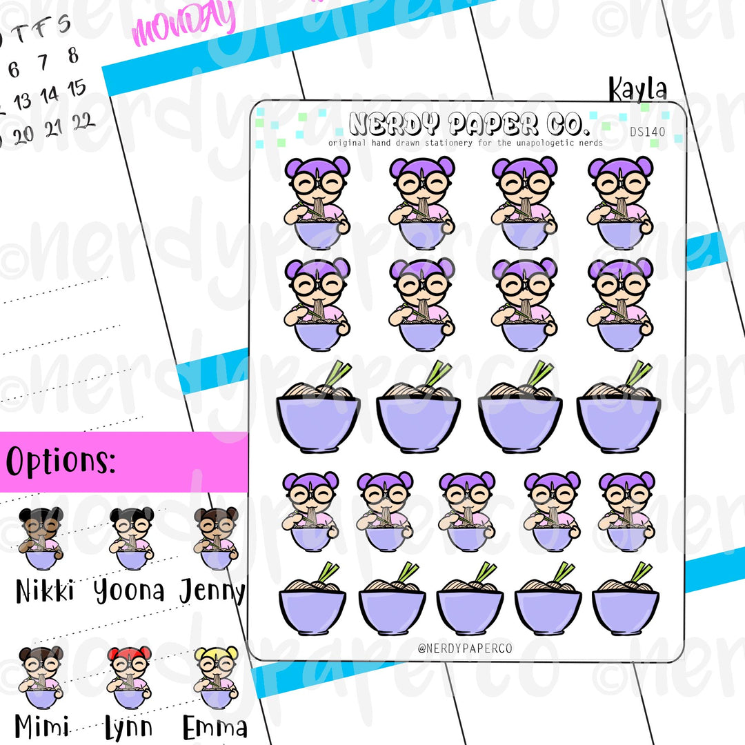 NOODLE TIME KAYLA / Hand Drawn Planner Stickers / Deco -DS140